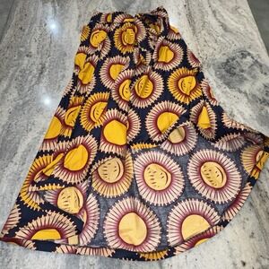 Women's XL African Print Maxi Wrap Skirt Asymmetrical Hoop Hem Beach‎ Resort Tie